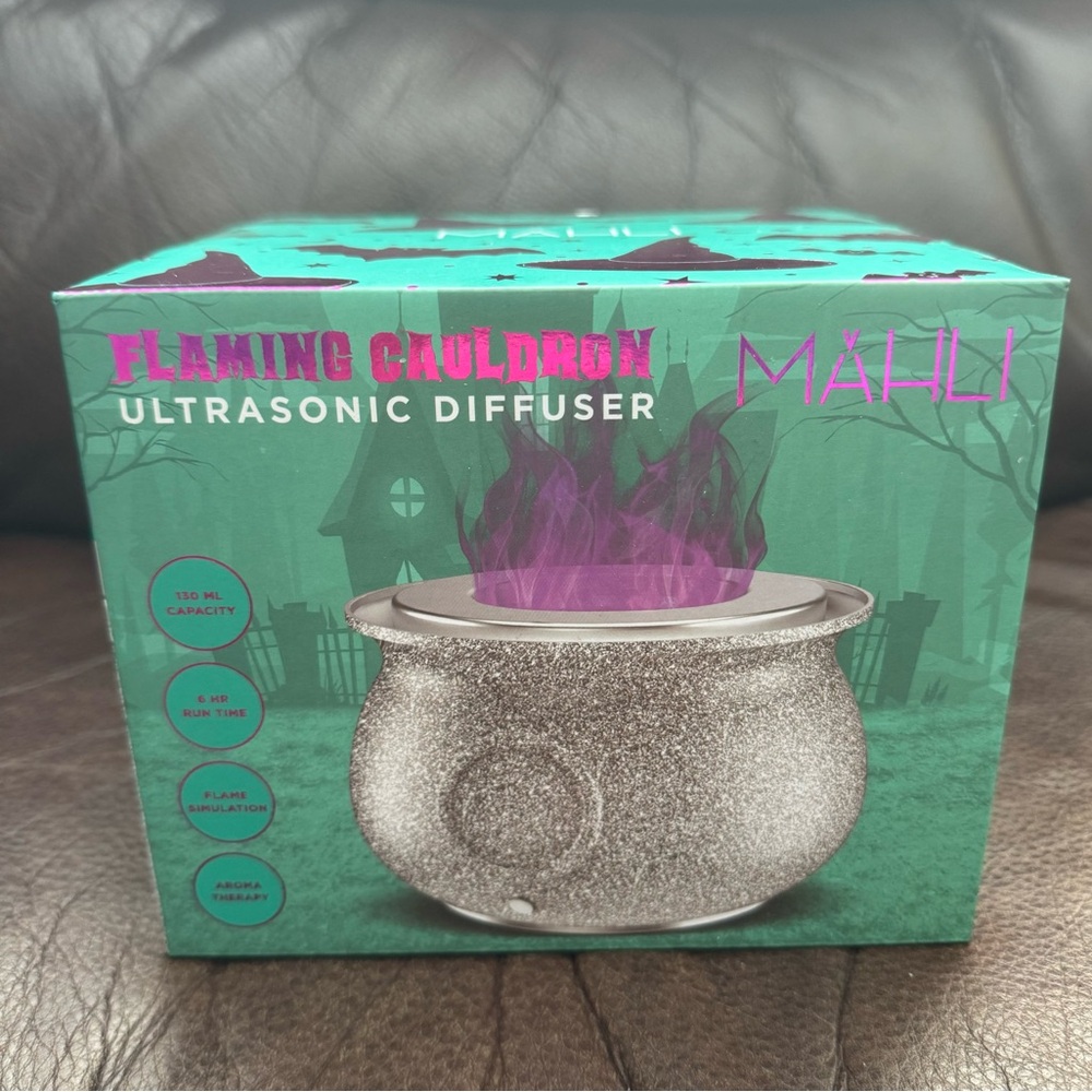 Mahli Flaming Cauldron Aroma Diffuser - Silver Glitter with Purple Flame NIB